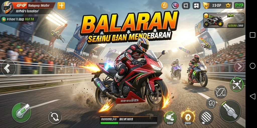 Gameplay seru dengan aksi balapan motor yang intens.