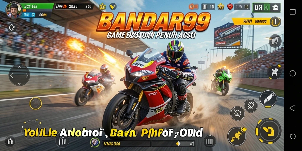 Screenshot dari gameplay menegangkan di BANDAR99 dengan aksi balap motor.