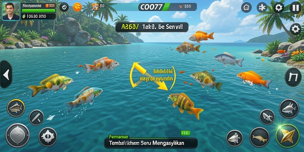 Tampilan menarik dari gameplay COO77 saat menembak ikan.