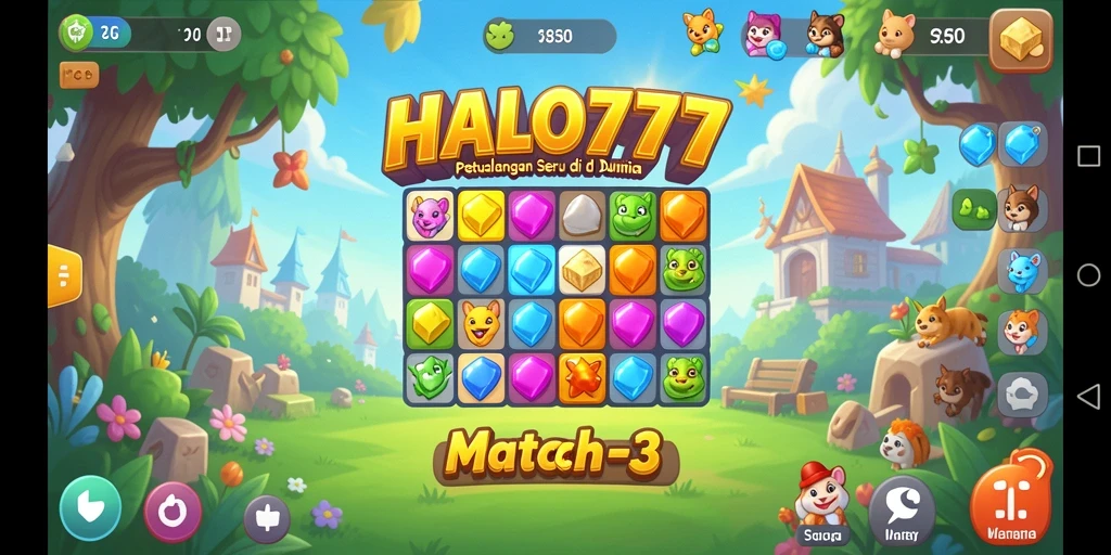 Tampilan menarik dari game HALO777 yang menampilkan aksi Match-3.