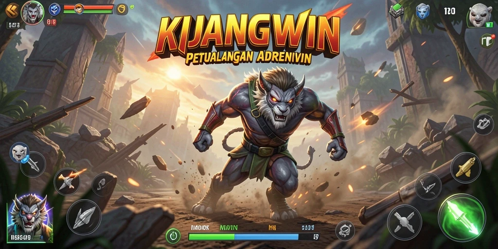 Screenshot gameplay KIJANGWIN yang menunjukkan aksi mendebarkan dalam pertarungan.
