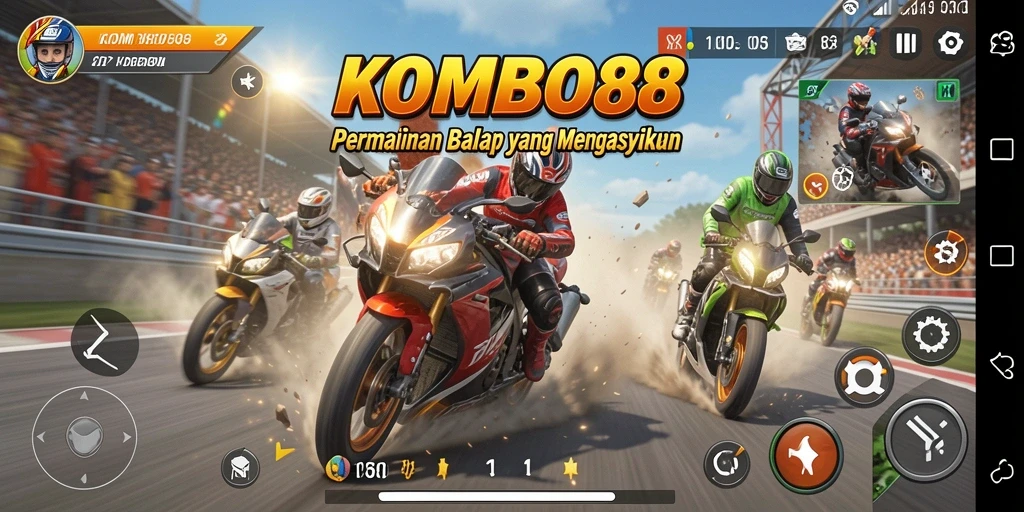 Screenshot KOMBO88 menampilkan aksi balapan yang mendebarkan.