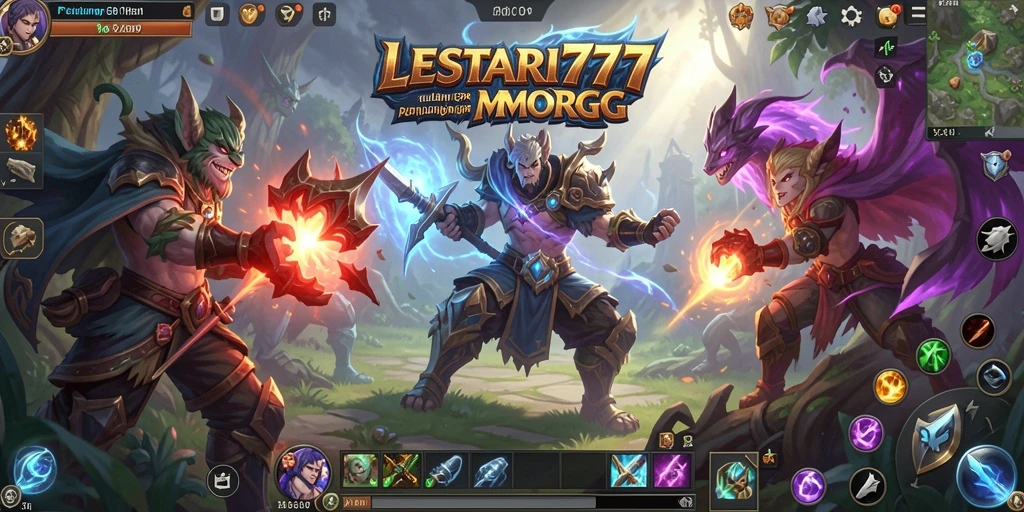 Screenshot gameplay LESTARI777 menampilkan pertarungan epik antara karakter dalam dunia MMORPG.