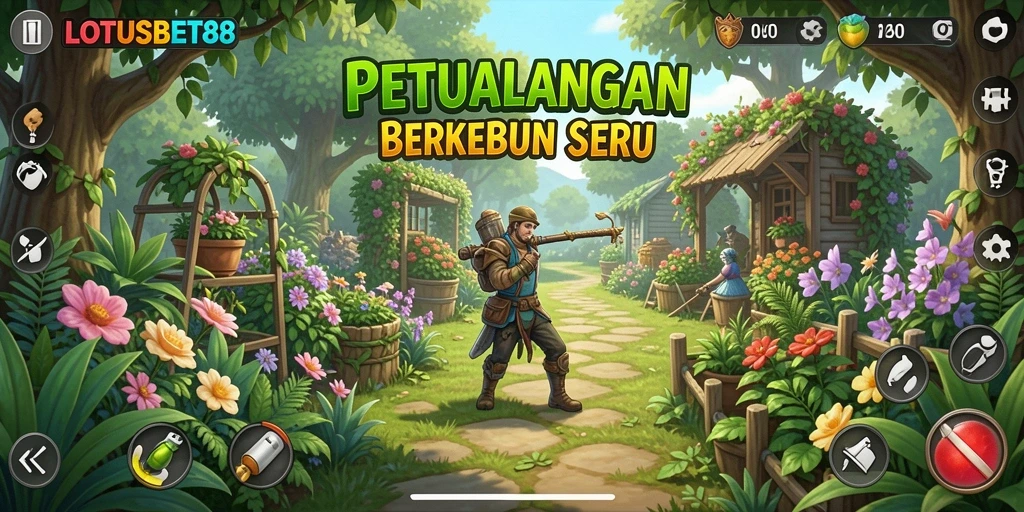 Tangkapan layar LOTUSBET88 menunjukkan kebun yang subur dengan berbagai tanaman.