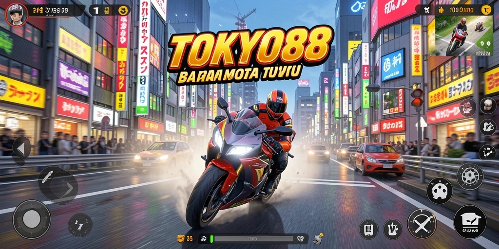 Gameplay seru balapan motor di jalanan Tokyo.